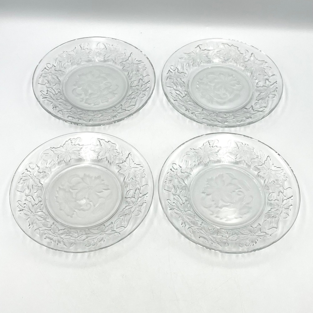 Princess House Fantasia Bread Butter Dessert Plates Set 4 Etched Glass 6 1/8"